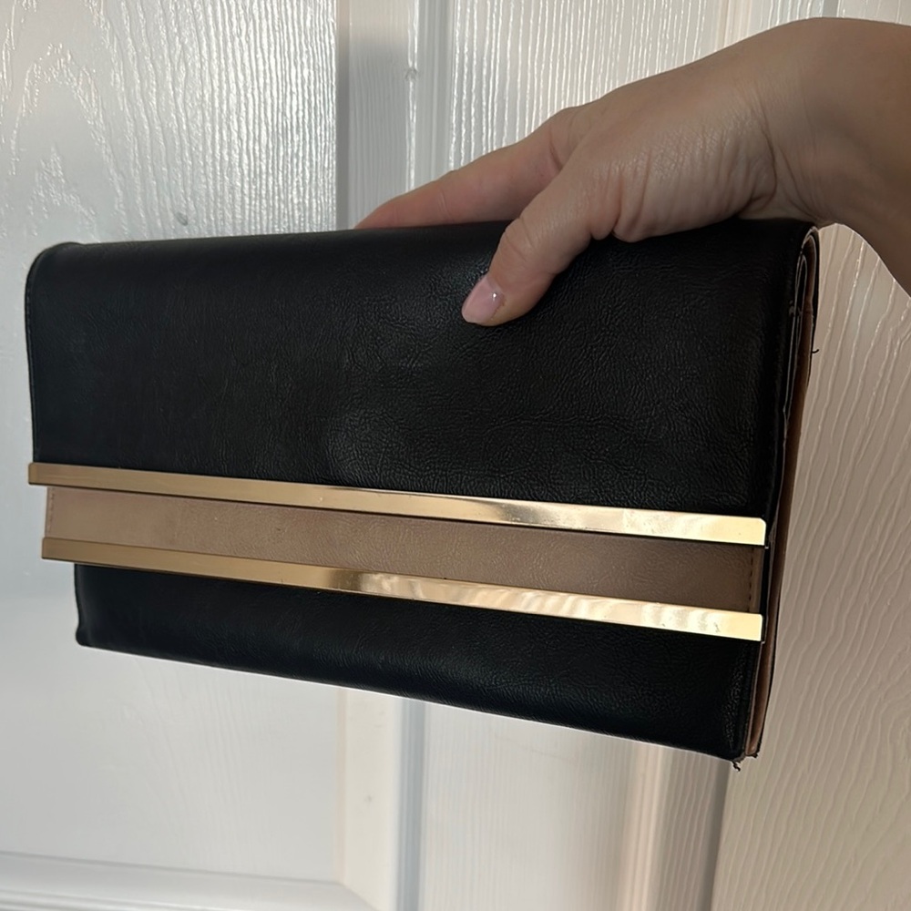 Black and Cream Clutch with gold hardware